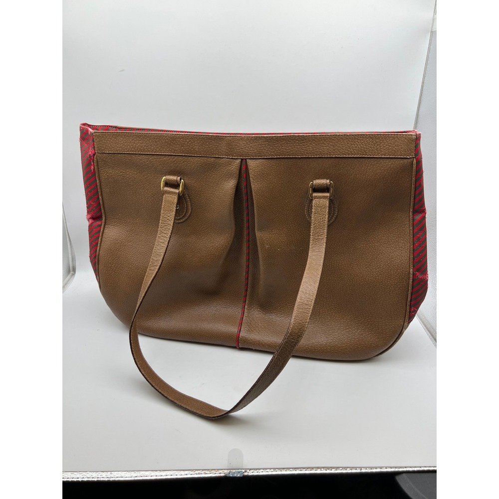 Vintage Gucci Accessory Collection Brown Leather Stripe Tote Bag 90.02.103